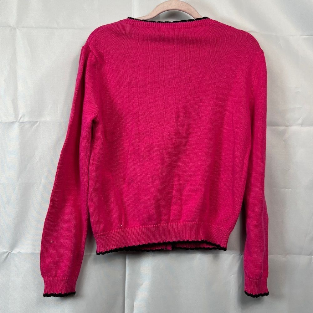 Hartstrings Bright pink cotton cardigan sweater with French bulldog appliqué NWT - Picture 7 of 12